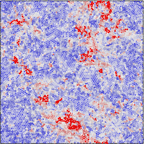 Particle displacements in binary 2D LJ